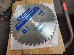 Concrete tools. New and used saw blades. 6 in. sanding discs.