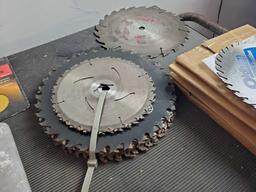 Concrete tools. New and used saw blades. 6 in. sanding discs.