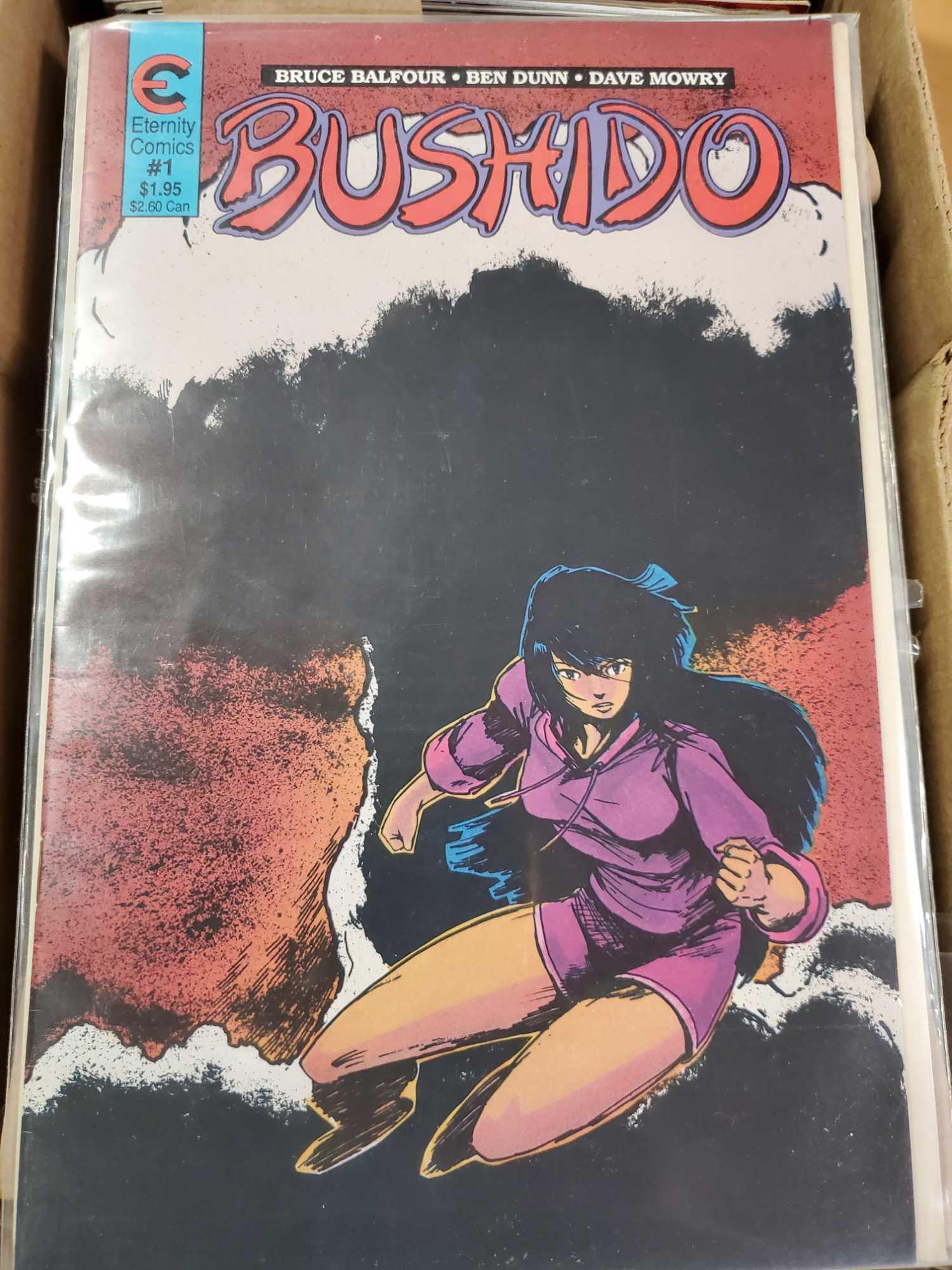 Long Box of Comic Books, Estimated 90+ Comics. Bushido, Xenon, Green Arrow