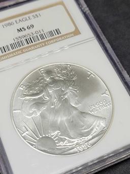 American silver eagle 1986 NGC MS 69+ Shot 70 old Holder Beauty Top Tier Cert