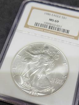 American silver eagle 1986 NGC MS 69+ Shot 70 old Holder Beauty Top Tier Cert