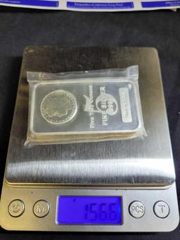 5 troy oz silver bar new proof like art bar .999+ fine silver builion Morgan head