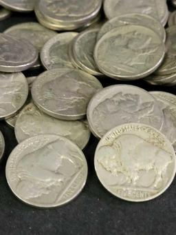 Herd of Buffaloes-100 Full-Date Buffalo Nickels $5 Face Value-Over 1 Pound!!!