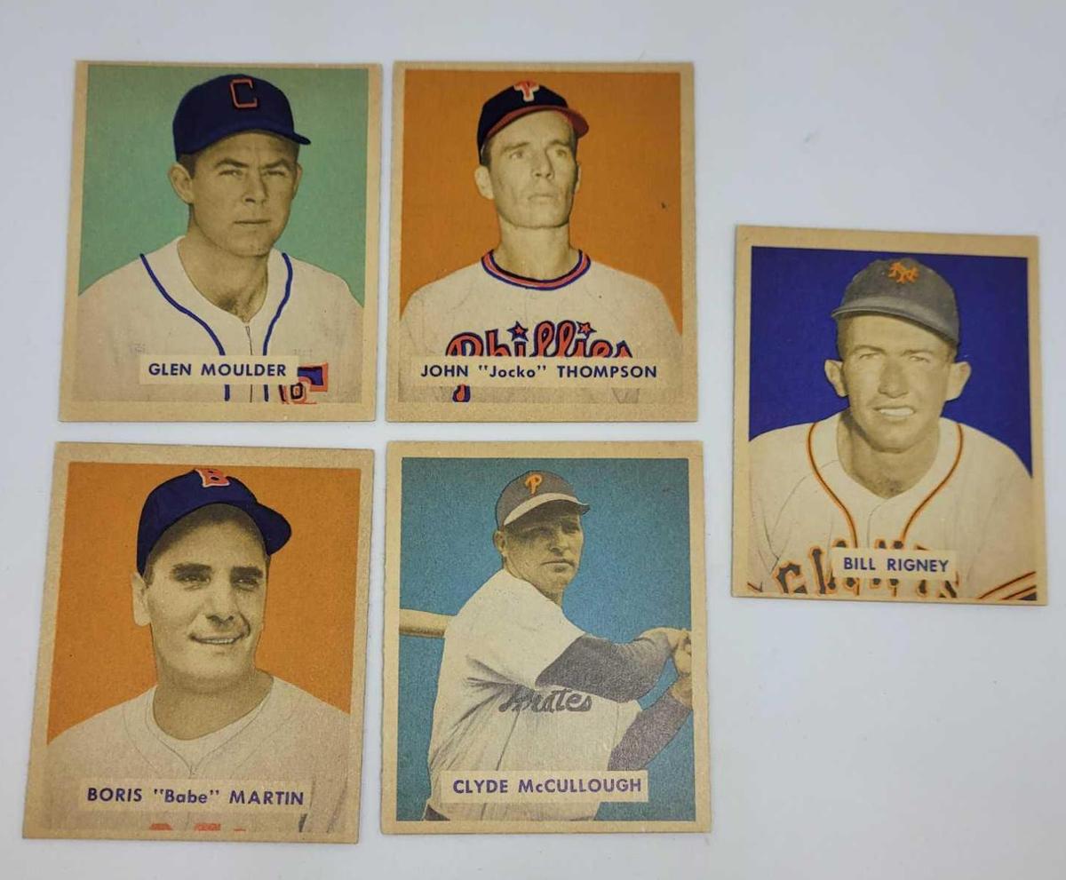 Five 1949 Bowman baseball cards