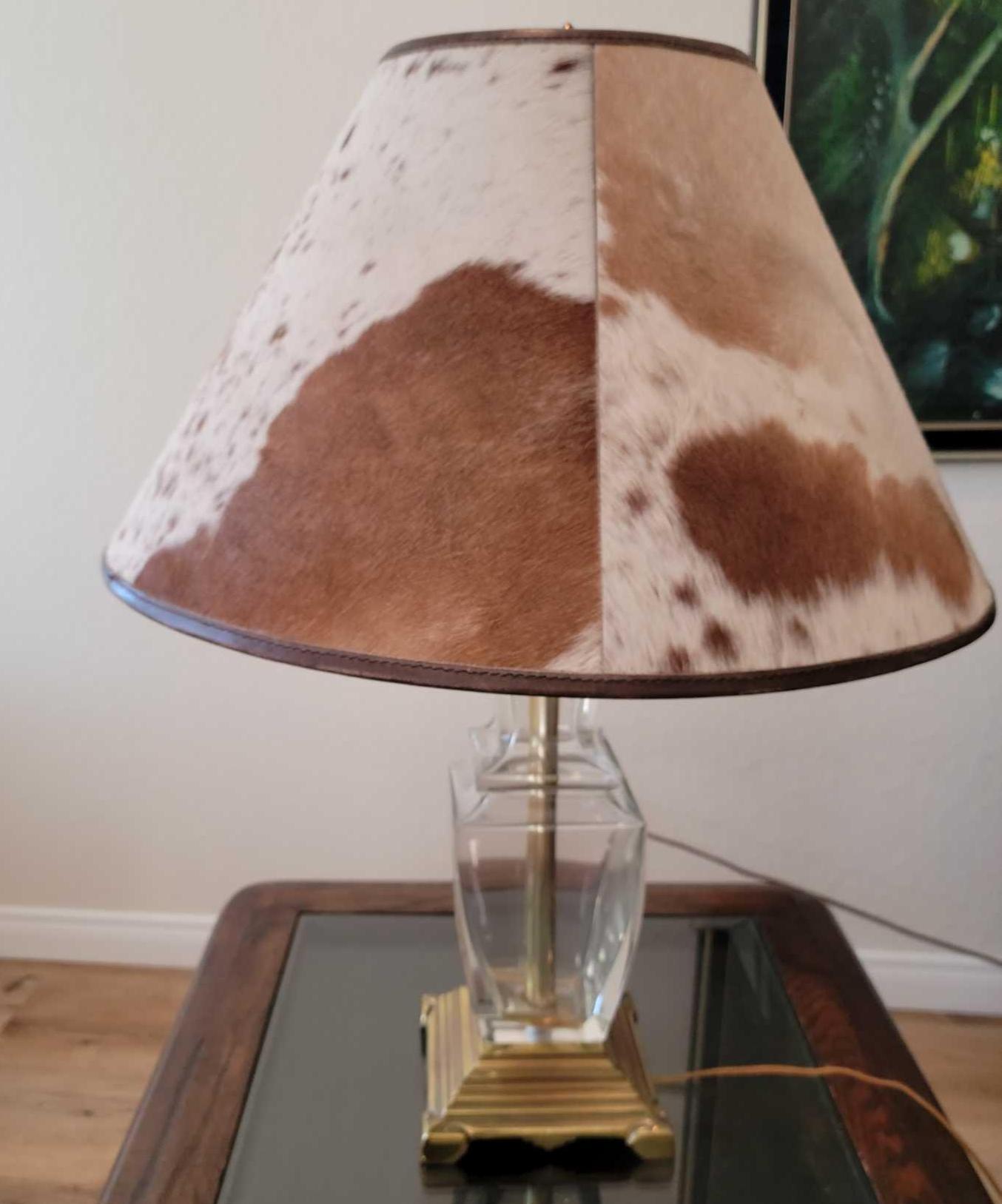 Set of Crystal Lamps w Cowhide lampshades