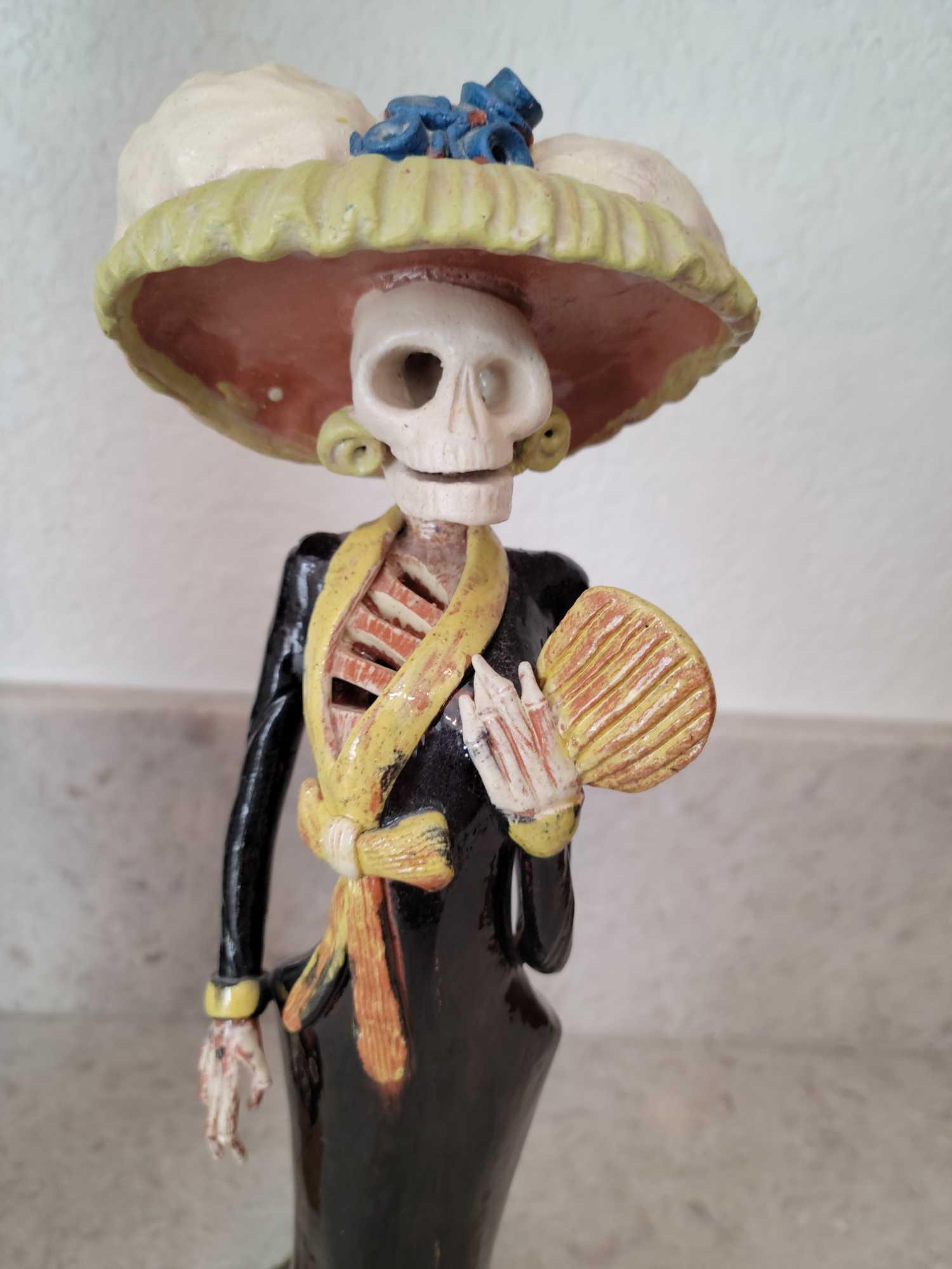 Very Unique Day of the Dead Clay Ladie Large one missing a hand and arm was repaired