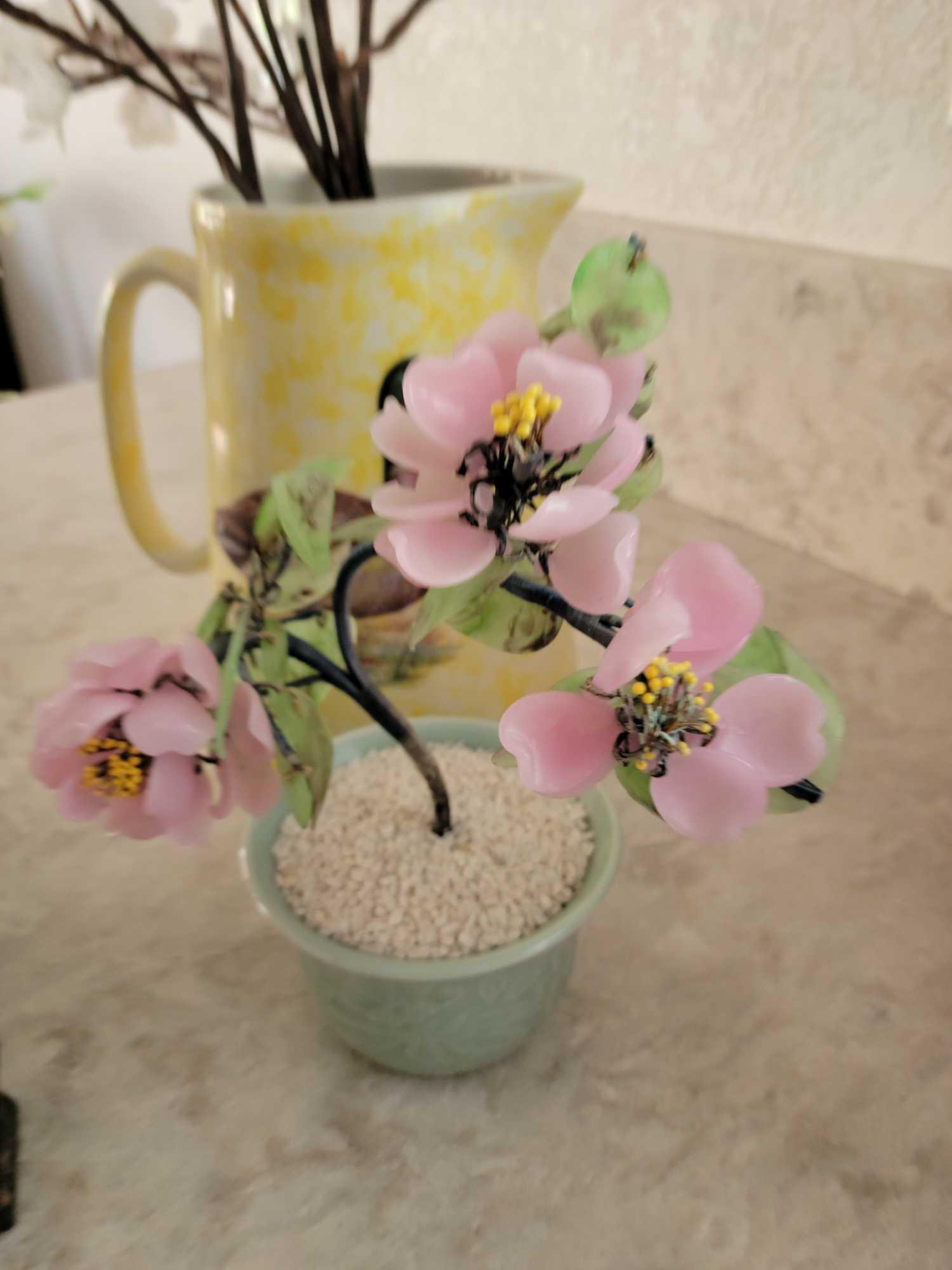 Japanese and Asian lot Flowers in pots Pitcher w flowers and Solider