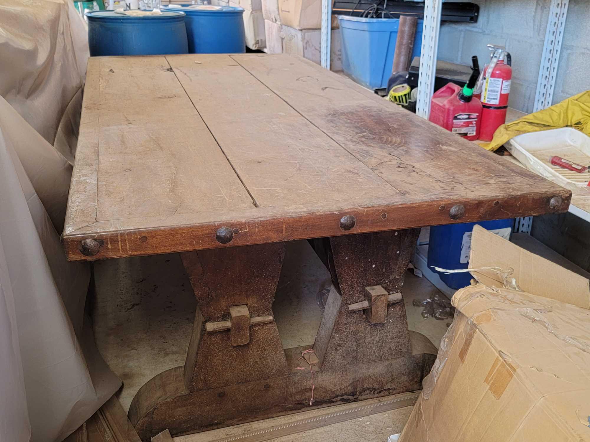 Huge Antique Heavy Carved Wooden Table