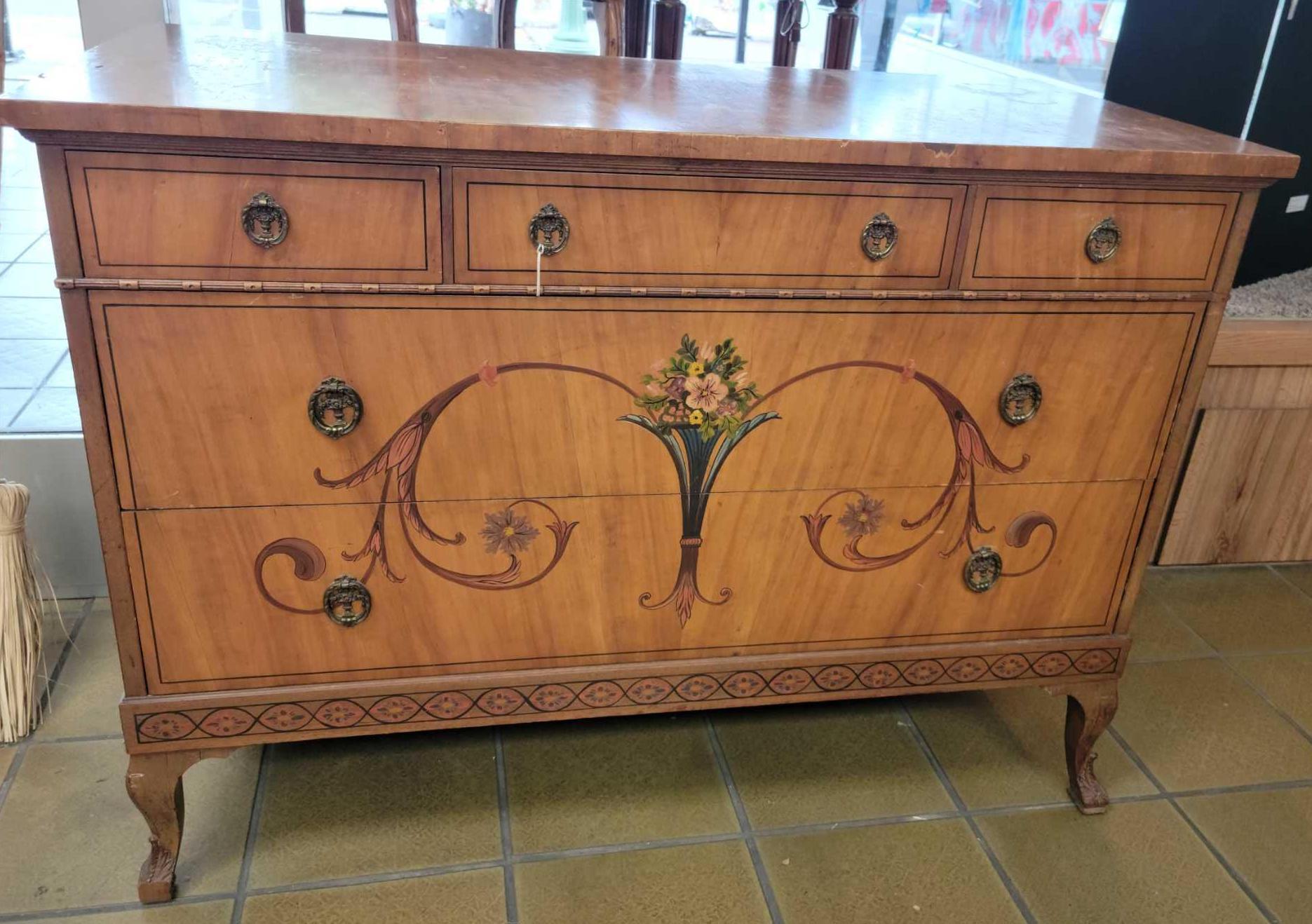 Vintage Handpainted Dresser or Buffet 5 drawer