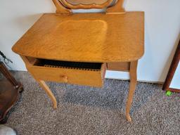 Vintage Vanity wood table w Beveled Mirror and Drawer