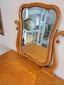 Vintage Vanity wood table w Beveled Mirror and Drawer