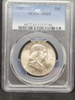 PCGS 1957 MS65 Franklin Half Mint Set Toning