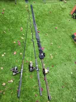 Three Fishing poles Tiburon Ugly stick Calstar