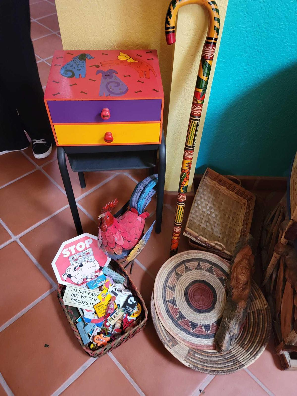 Painted box magnets painted and carved cane baskets