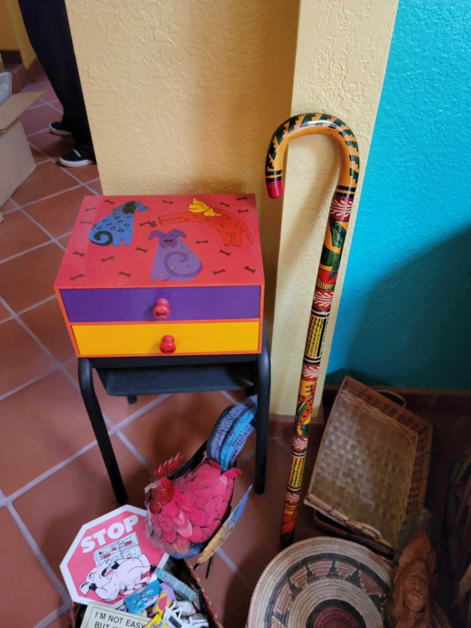 Painted box magnets painted and carved cane baskets