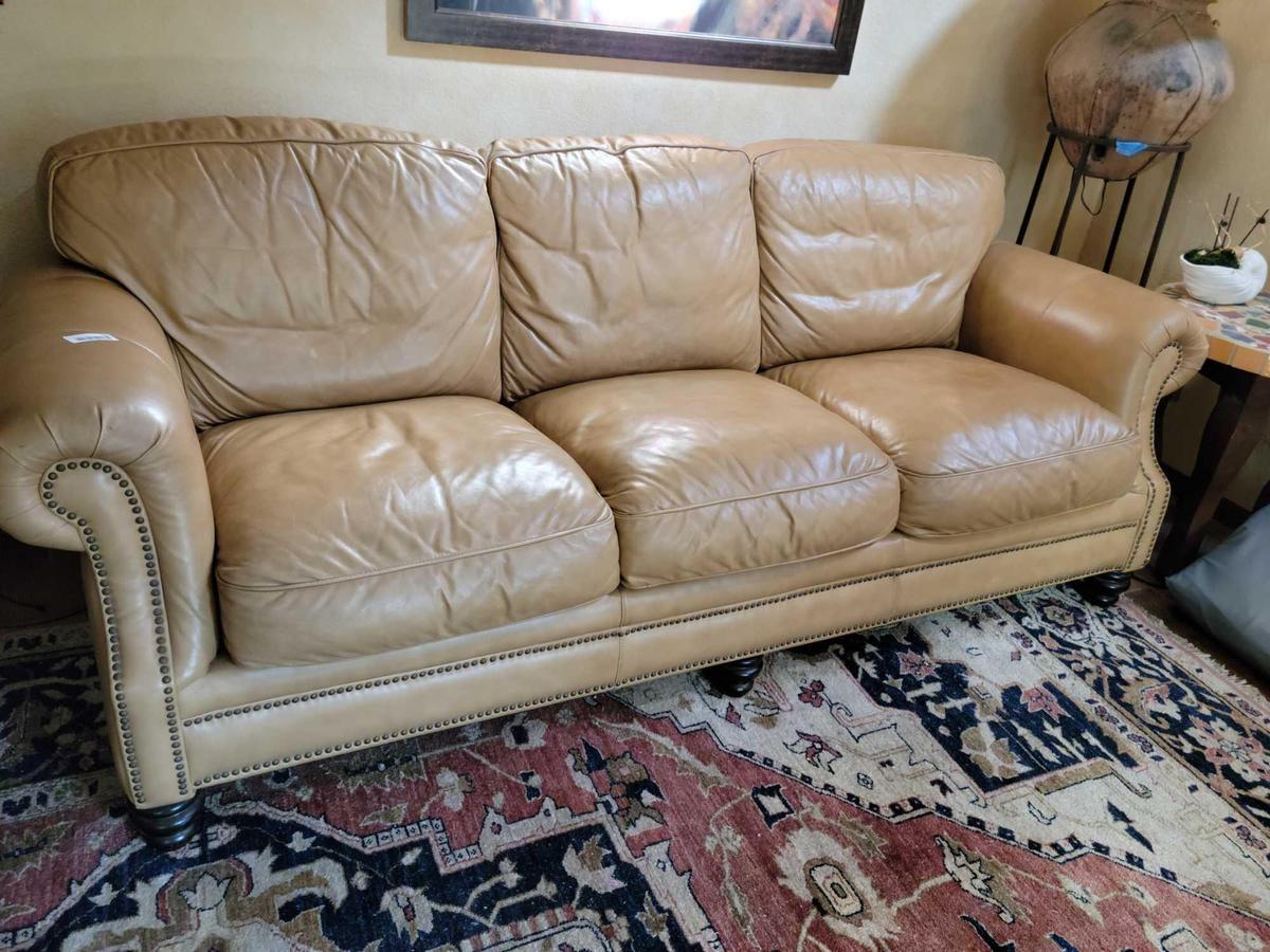 Camel colored Leather couch w matching ottoman