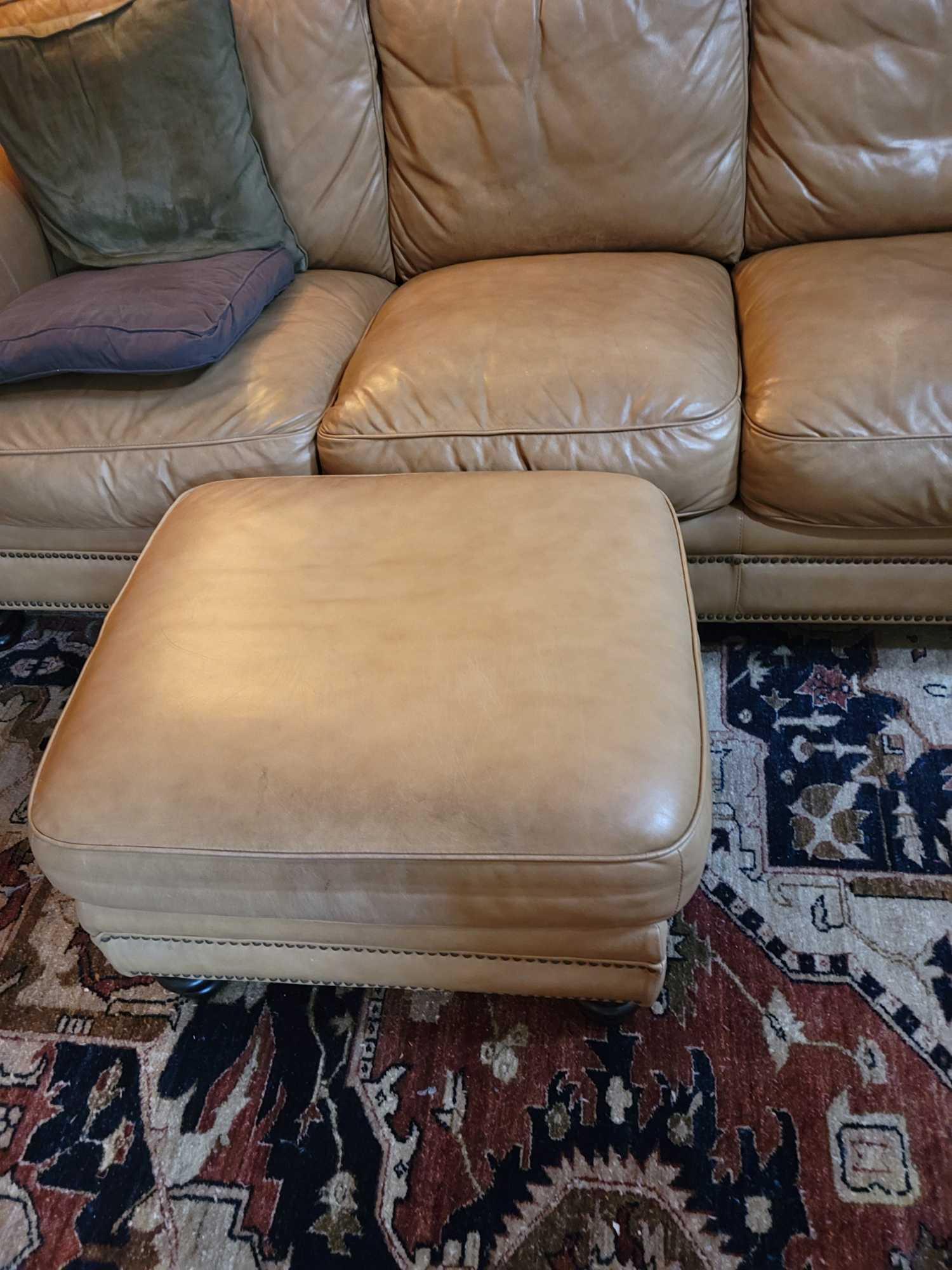 Camel colored Leather couch w matching ottoman