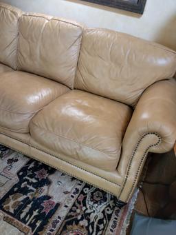 Camel colored Leather couch w matching ottoman