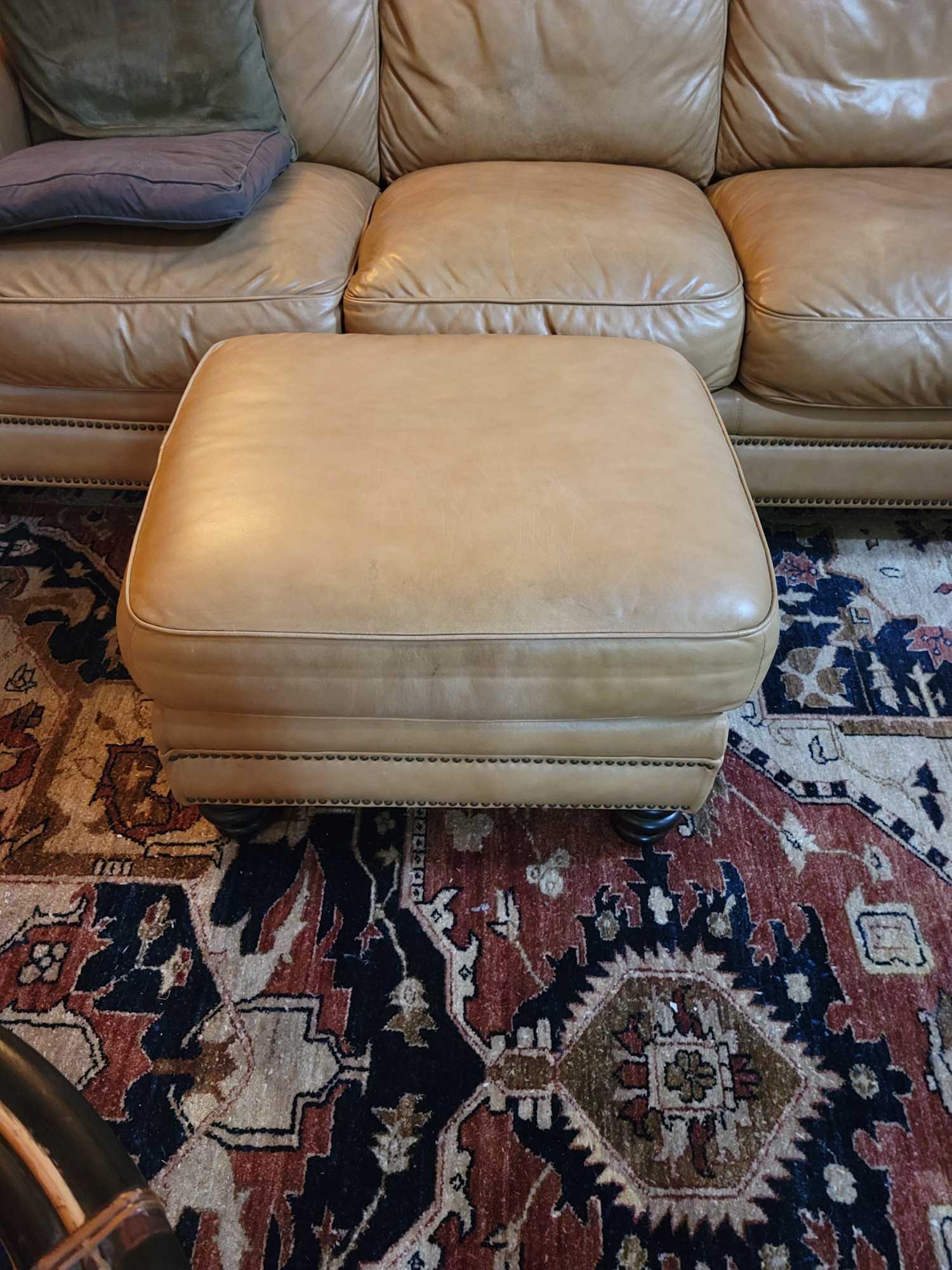 Camel colored Leather couch w matching ottoman