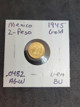 Gold Mexico 1945 2 Peso Gem Brilliant Uncirculated