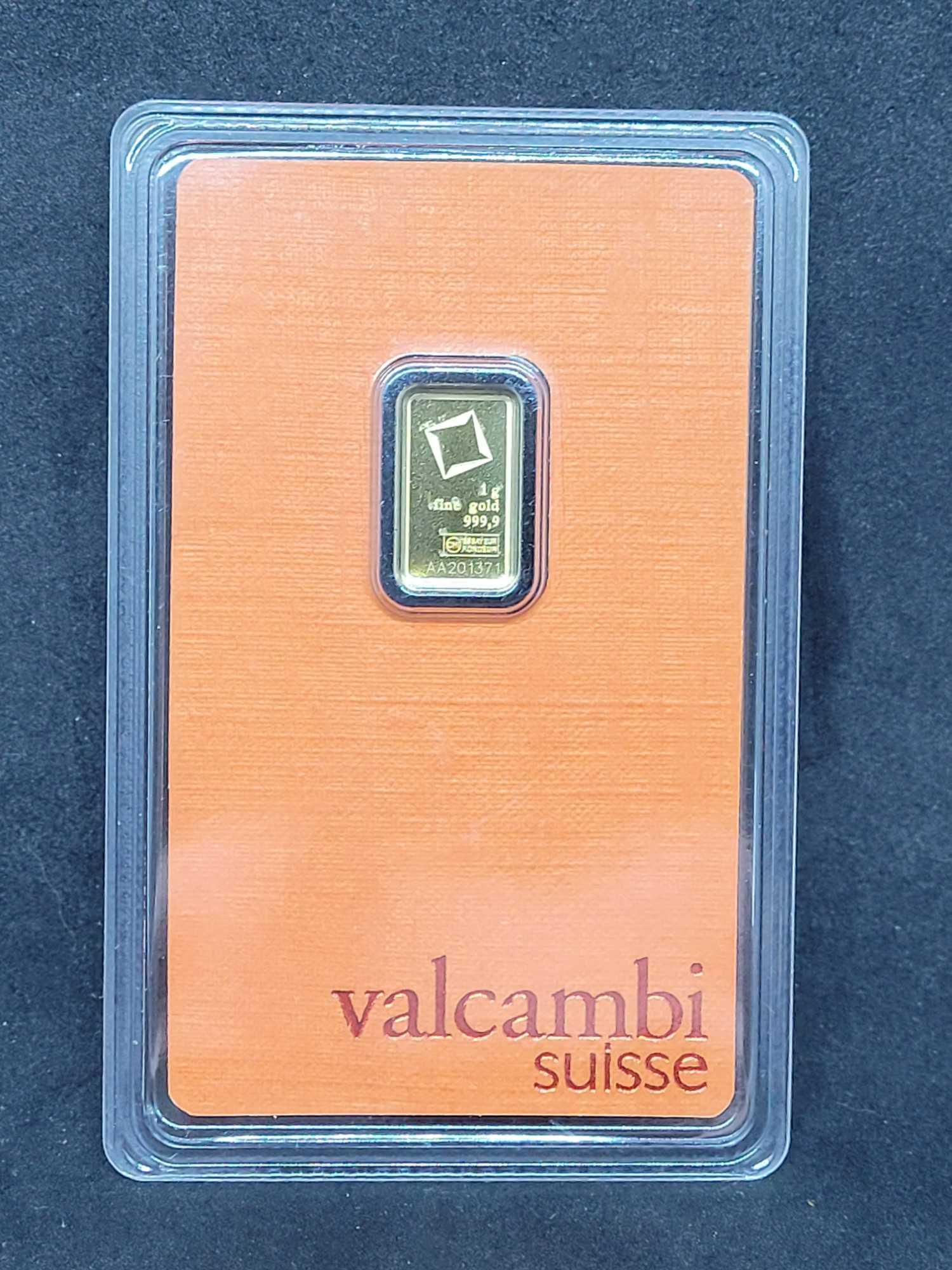 Gold 1 Gram Gold Bar Carded by Valcambi Suisse. .999 Pure Gold Certified & Assayed