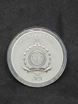 Mandalorian Star Wars 1 Troy Ounce .999 Fine Silver $2 2021 from the Island of Niue