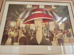 Framed prints Lady in Red hat Lady w flowers Geometric shapes