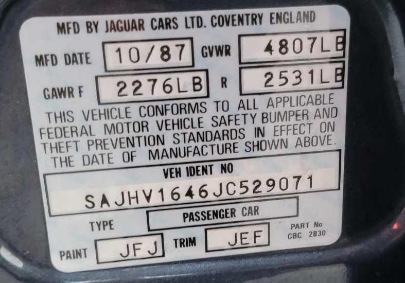 1988 Jaguar XJ-6 Clean Smog, Title, 50,500 miles