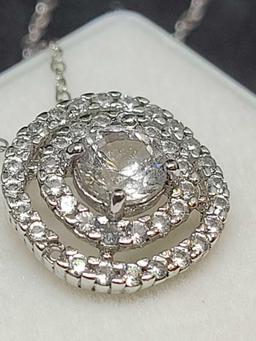 Stunning 925 Silver Necklace With Beautiful Set diamonds