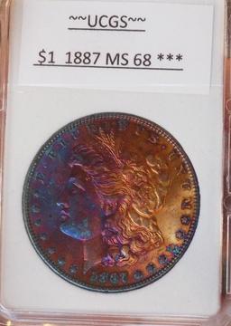 Morgan Silver Dollar 1887 Gem Bu Monster Purple Neon Rainbow Rare Beauty