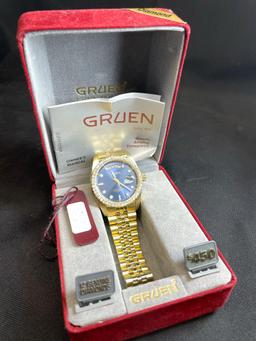 Gold Tone 12 Diamonds Genuine tests as 18k Mens Gruen Precision Watch 237-6M50