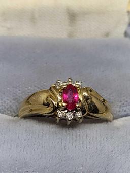 Ruby and Diamond Ring Earth Mined Gems .75ctw++ Designer 10kt Yellow gold 2.48 grams