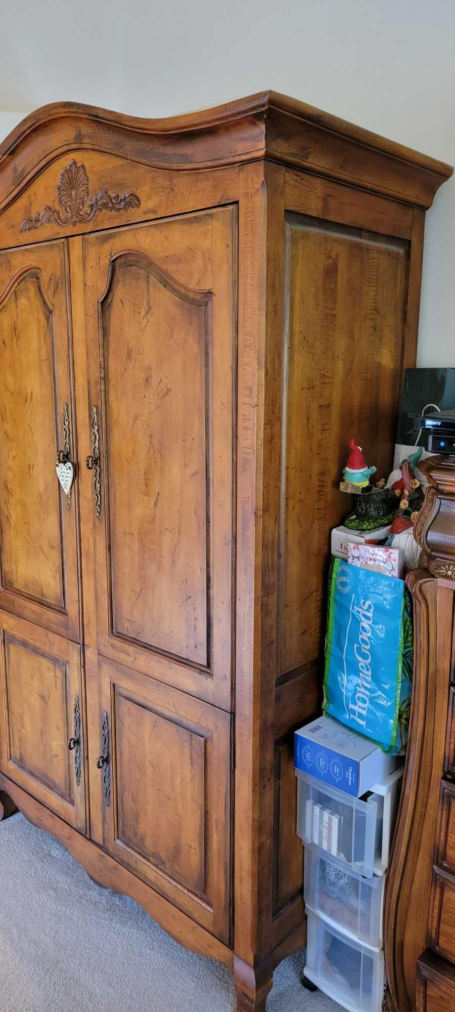 7ft Solid Cherry Wood Armoire 4 shelves and 6 drawers