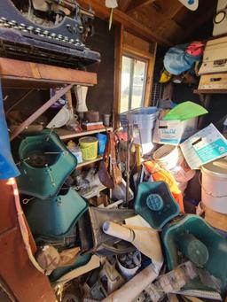 8x8 Packed Storage Shed Contents Empty Shells Bar Mirrors Underwood typewriter unopned boxes.