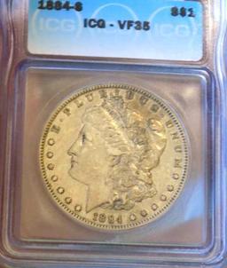 Morgan silver dollar 1884 s icg vf35+++ under grade looks au rare date certified beauty