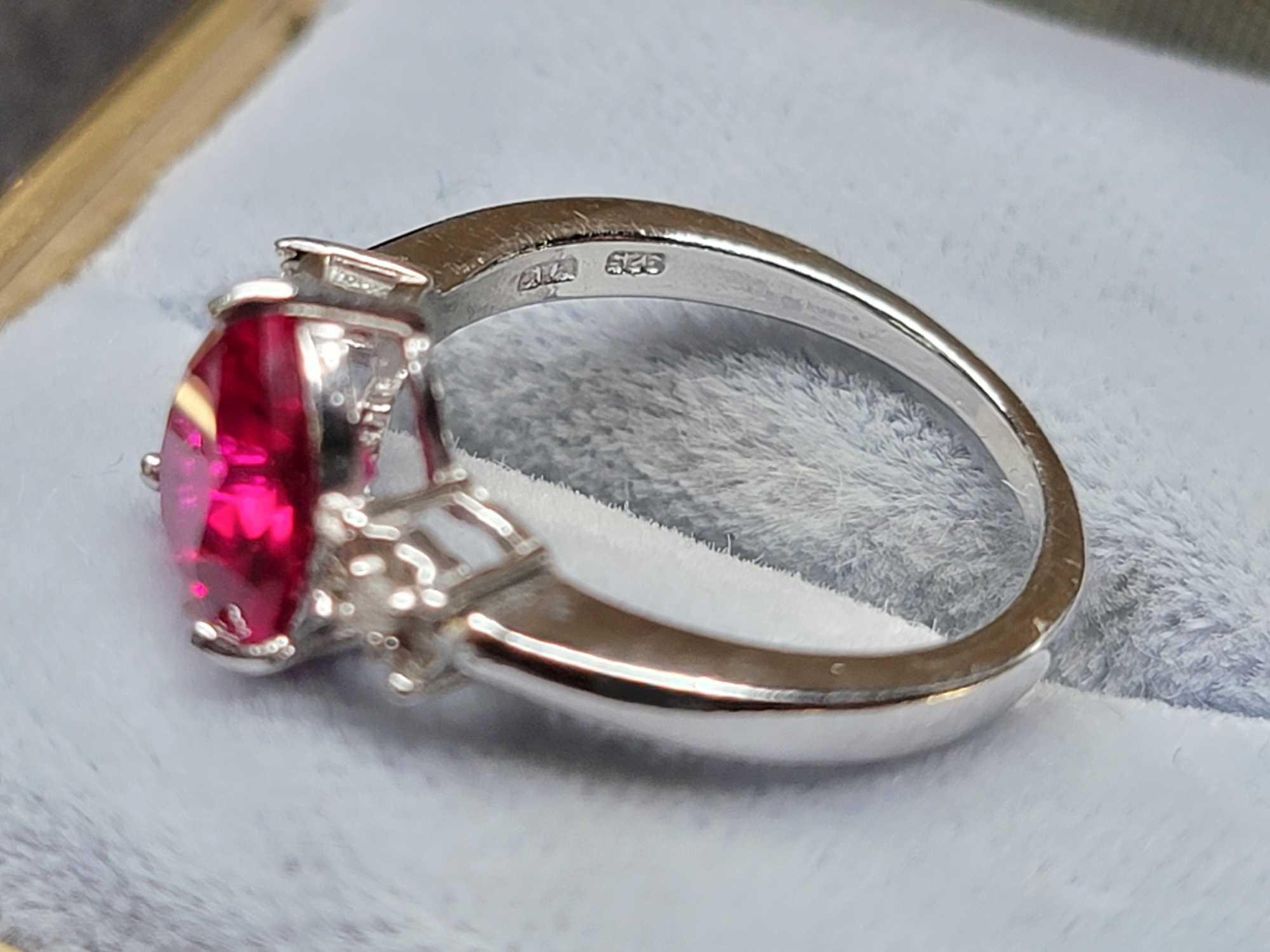 925 Sterling Silver Ruby & Diamond Heart Ring, Size 5