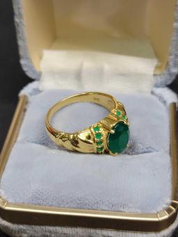 2.6ct Natural Eastern Emerald 14k Gold Plated Gypsy Ring