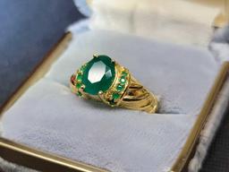 2.6ct Natural Eastern Emerald 14k Gold Plated Gypsy Ring