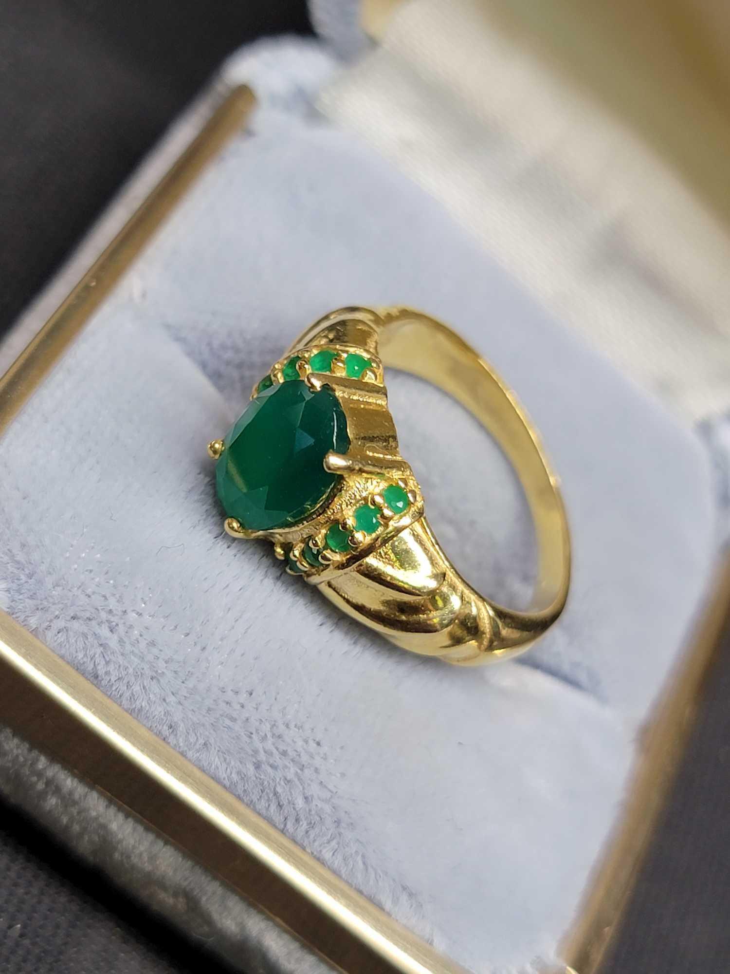 2.6ct Natural Eastern Emerald 14k Gold Plated Gypsy Ring