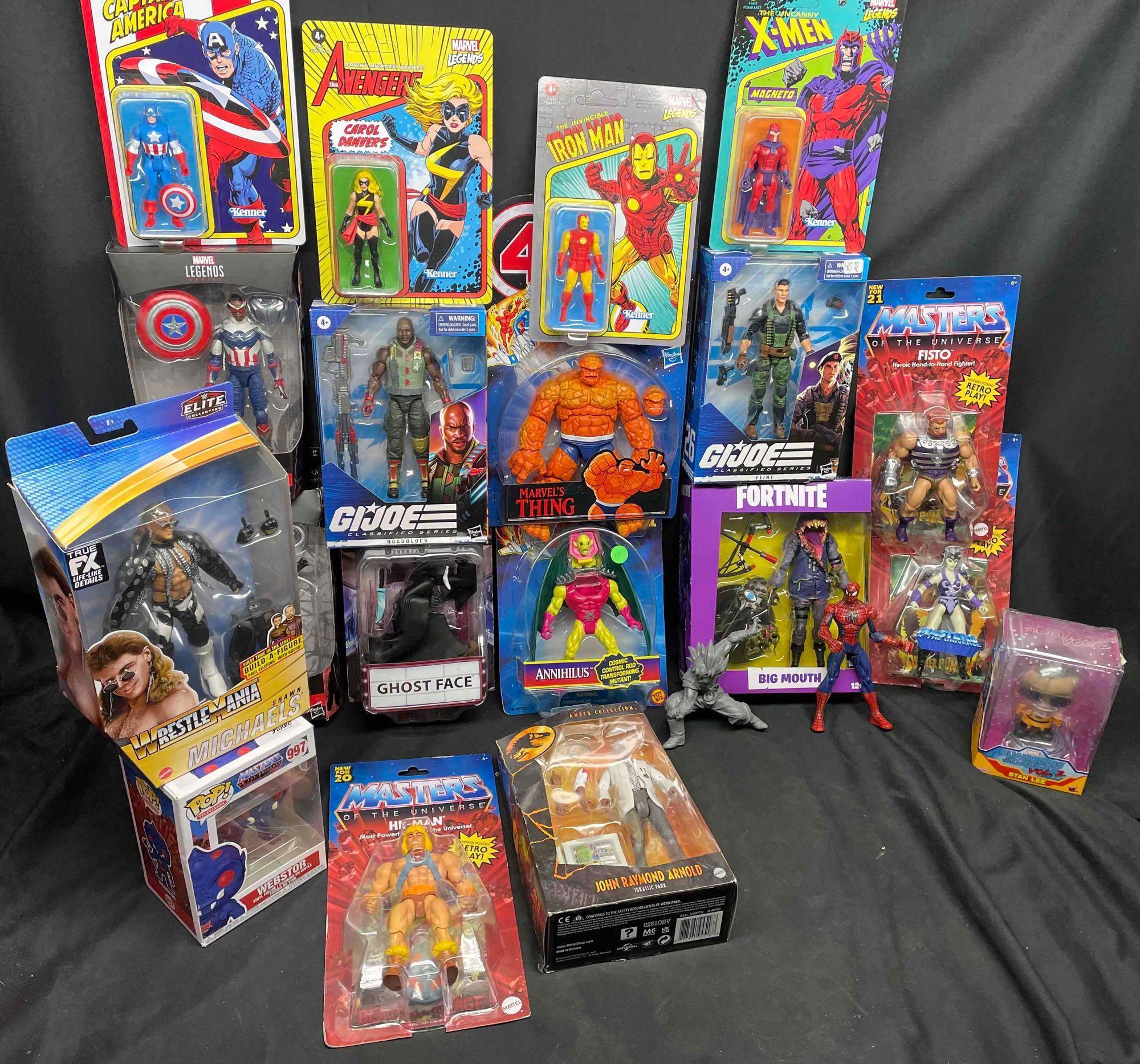 MASSIVE Action Figure Lot. He-Man MOTU, G. I. Joe, Marvel, Legends, WWE MOC