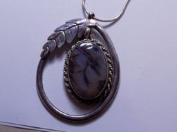 Antique native silver pendant dragon lapis rare circa 1920 s to 40s sterling Navajo with chain 20.4g