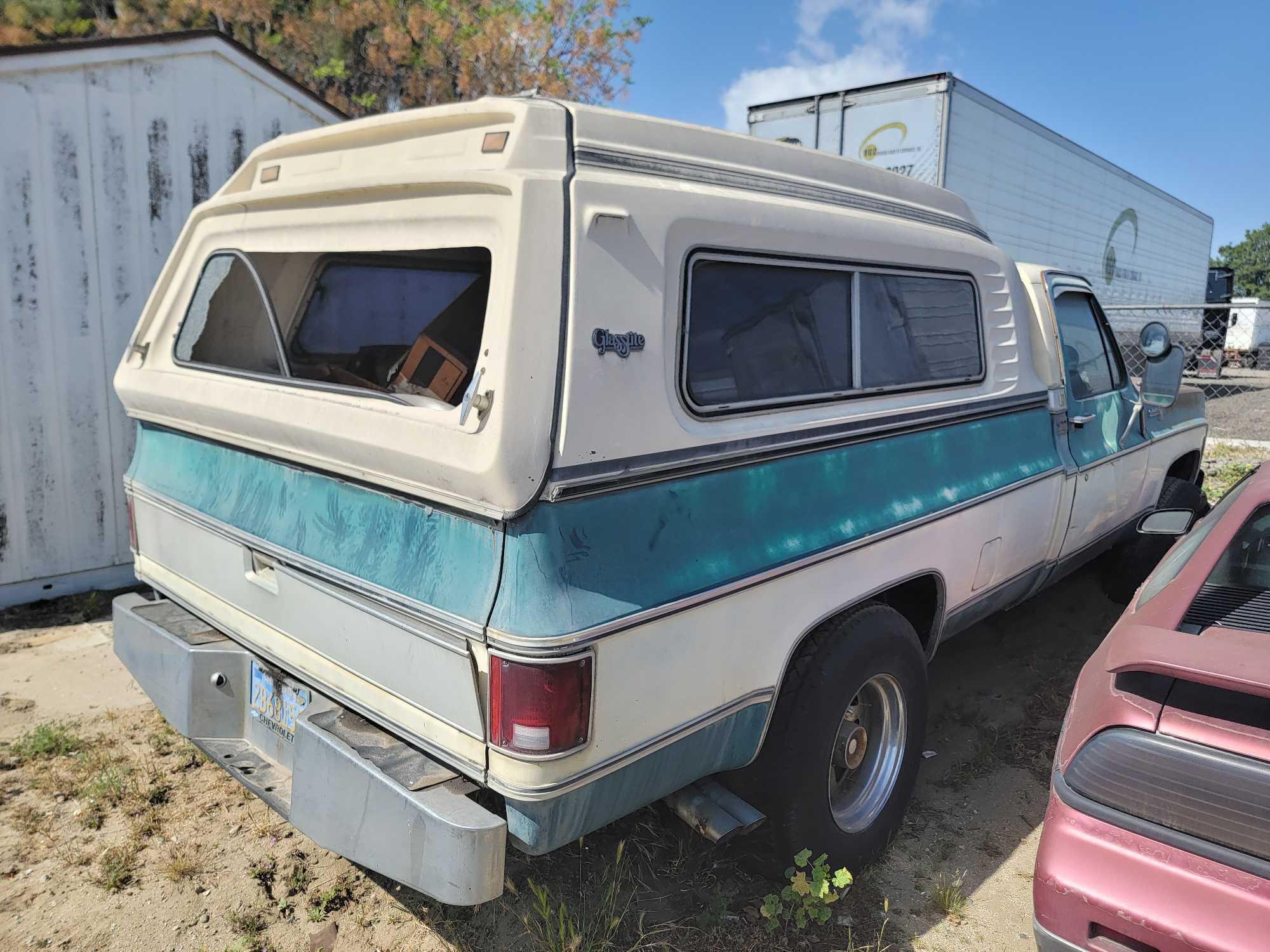 1979 Chevy Scottsdale c20 Pickup Truck with camper shell non running for parts w/ title