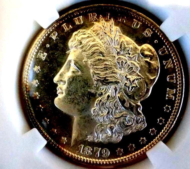 Morgan silver dollar 1879 s gem bu dmpl rainbow cameo monster mirrors rare find