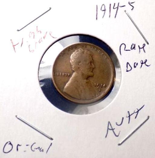 Lincoln wheat cent 1914 S rare date au+++ high grade chocolate brown $$$ key find
