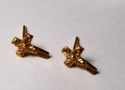 Yellow gold cross earrings 10 kt pure gold tested .7 grams not scrap