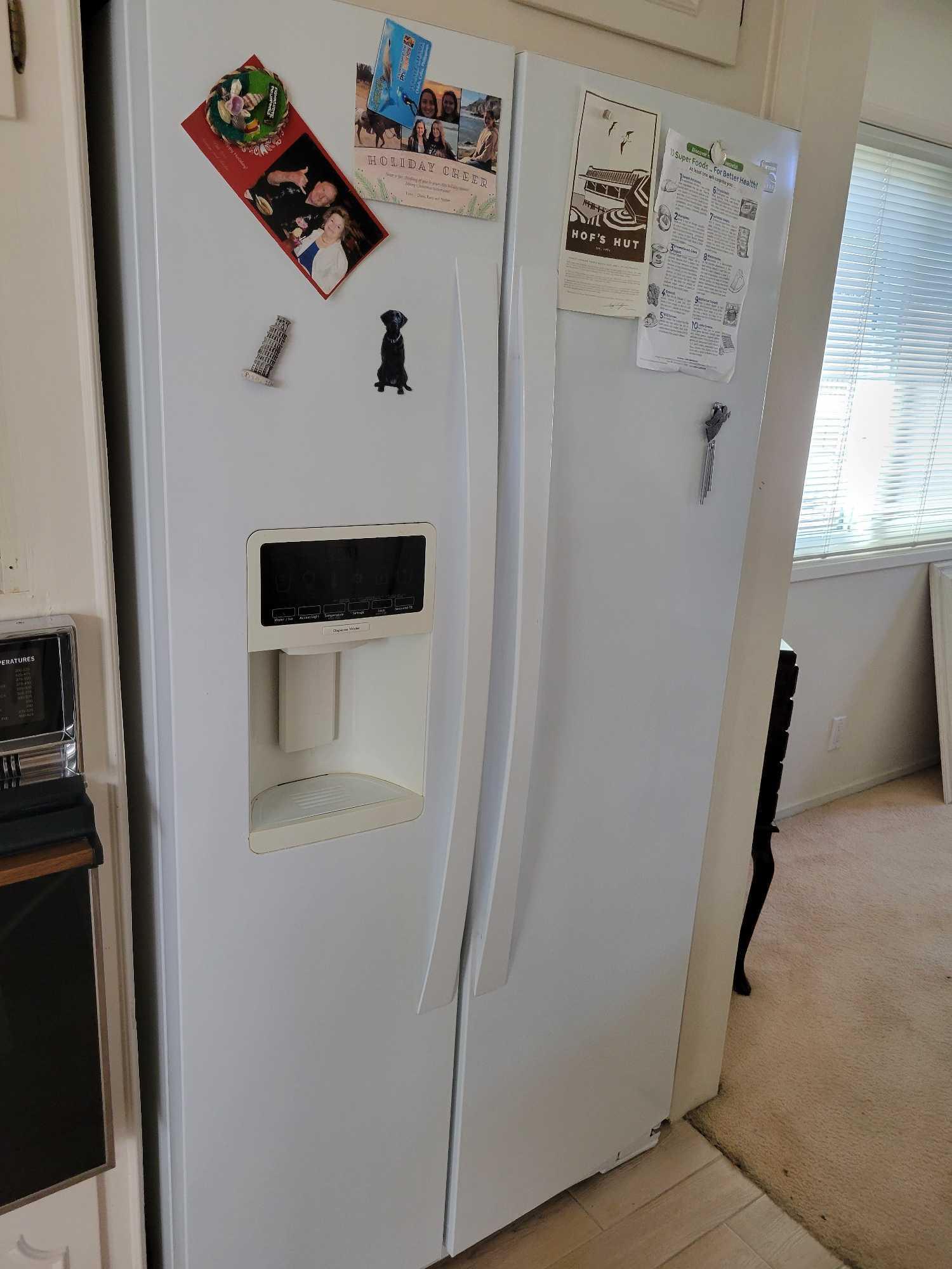 Kitchen contents Side by side refrigerator. Table w 4 Chairs