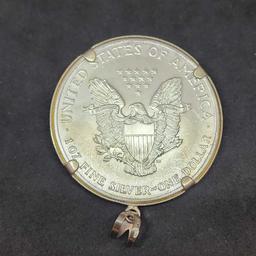 1999 Painted walking liberty silver dollar pendant 1oz fine silver...coin