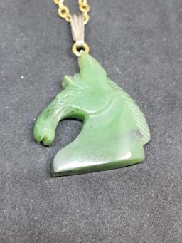 14kt gold necklace with Jade horse pendant