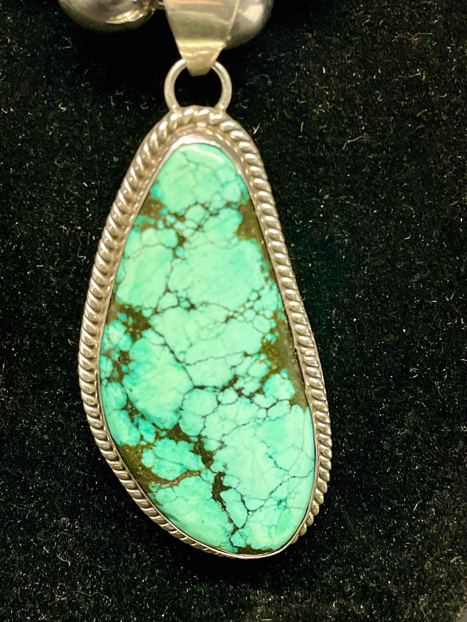 Sterling Silver Necklace with Turquoise Pendant. 50 total grams