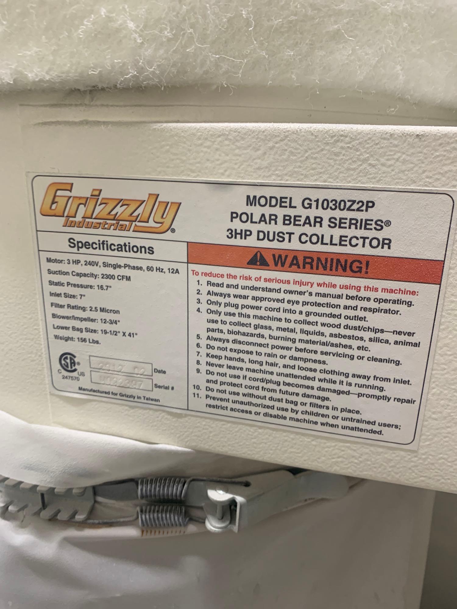 Grizzly Industrial Dust Collector Model G1030Z2P Polar Bear Series 3 HP